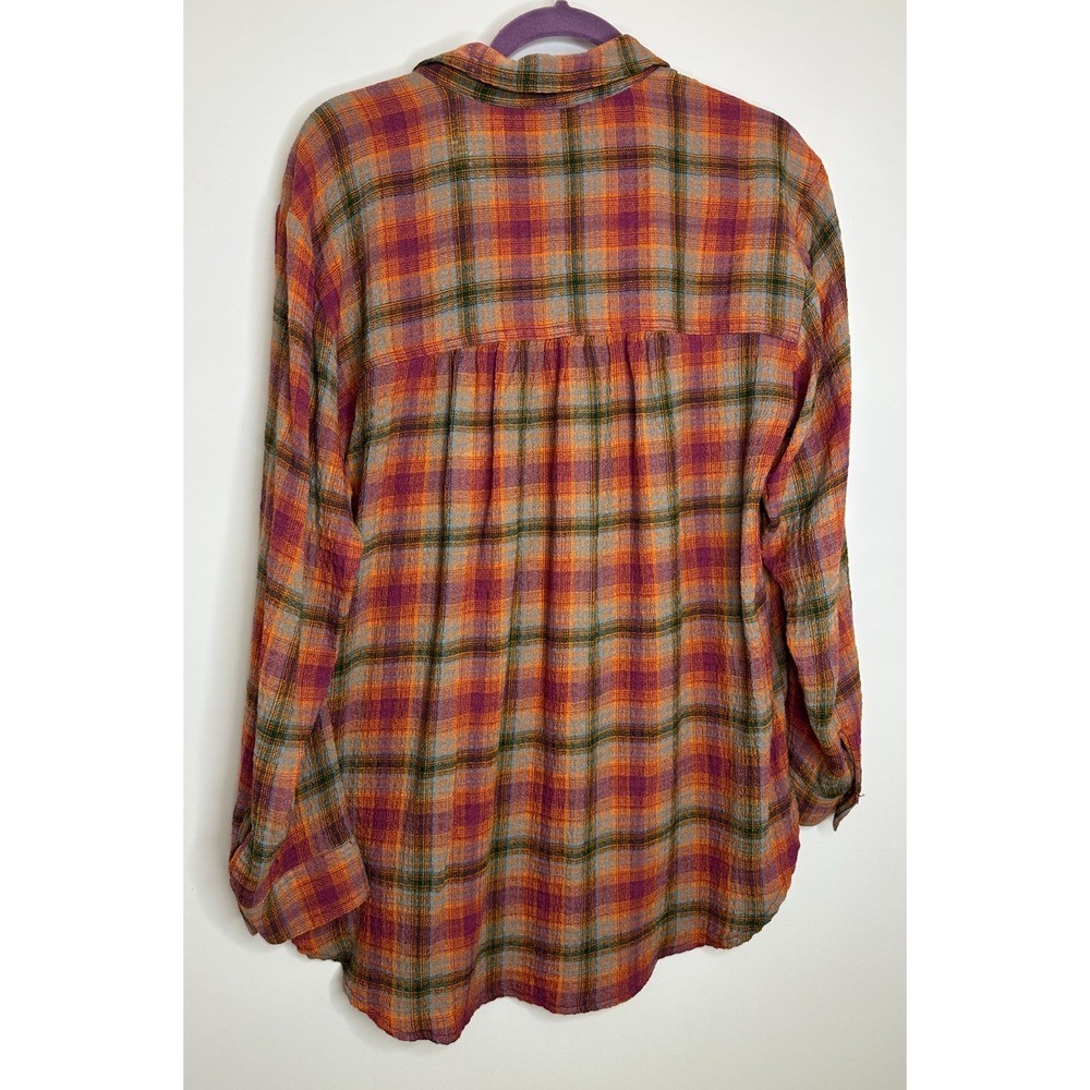 Pilcro Plaid Button Down Shirt Medium Long Sleeve Pockets Orange Purple Anthro - Picture 11 of 13